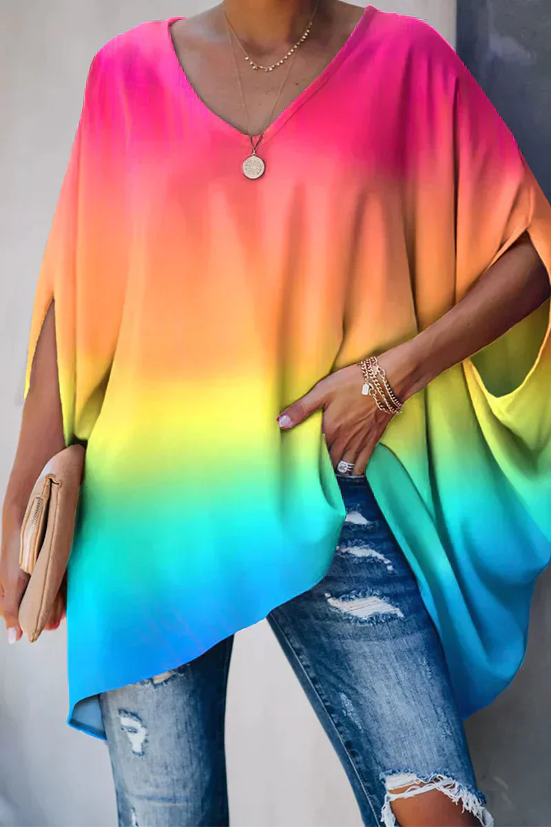 Asymmetrische Poncho-blouse met V-hals