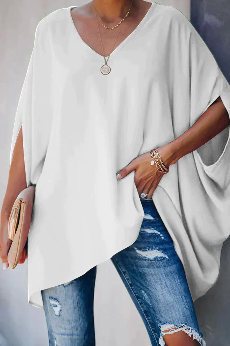 Asymmetrische Poncho-blouse met V-hals