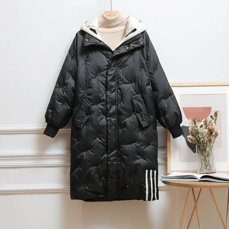 Simone - Elegante Gestreepte Lange Winterjas
