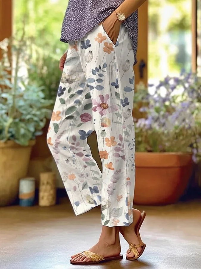Linnen Broek met Bloemenprint
