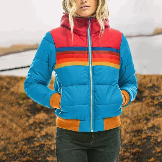 Diane - Stijlvolle Vintage Gestreepte Winterjas