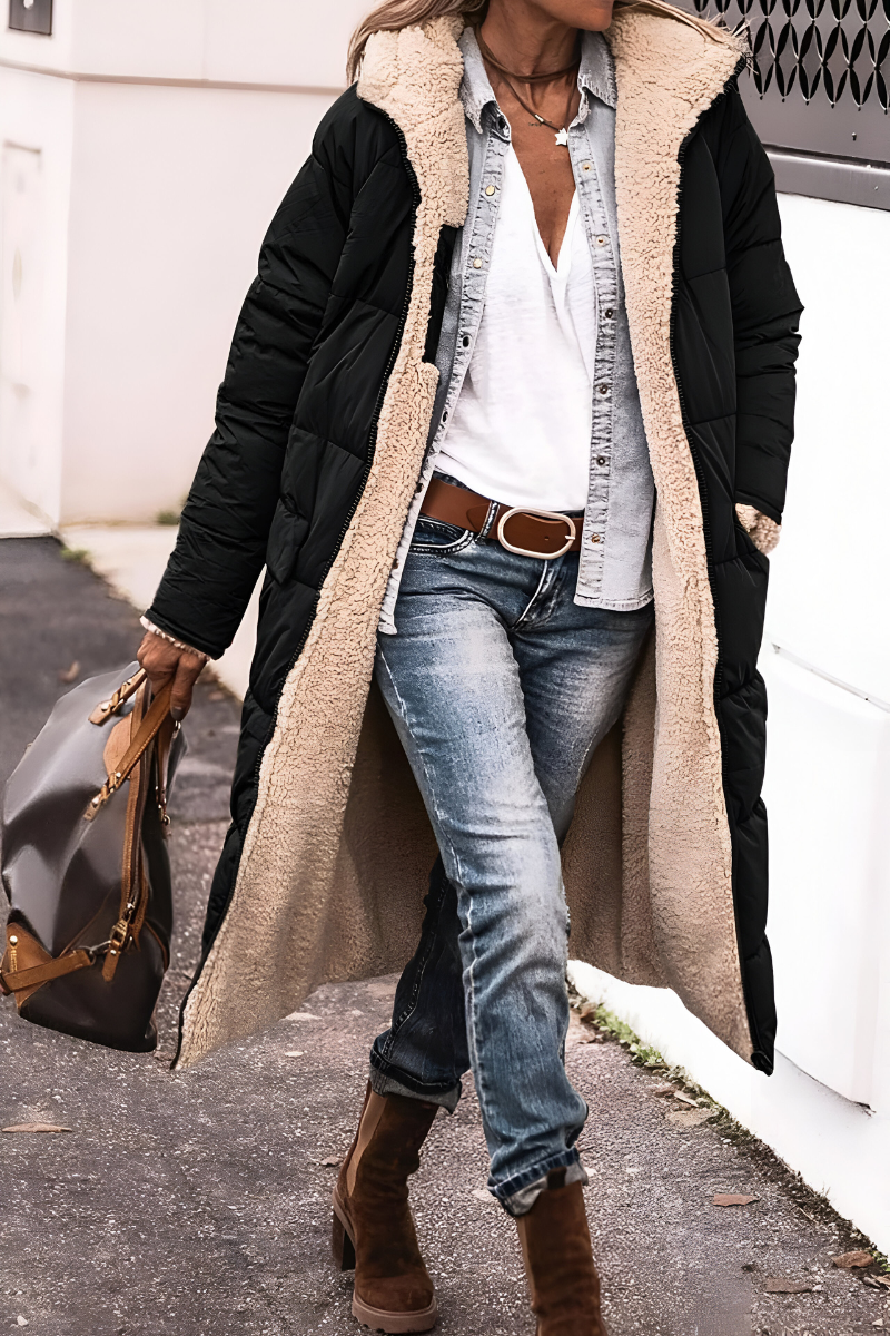 Denise | Elegante Lange Teddy Gevoerde Winterjas