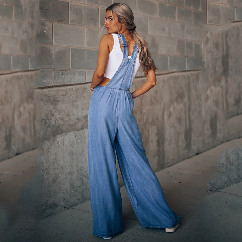 Denim Salopette met Wijde Pijpen