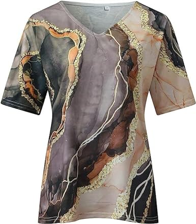 Marmerprint T-shirt met Folie Details