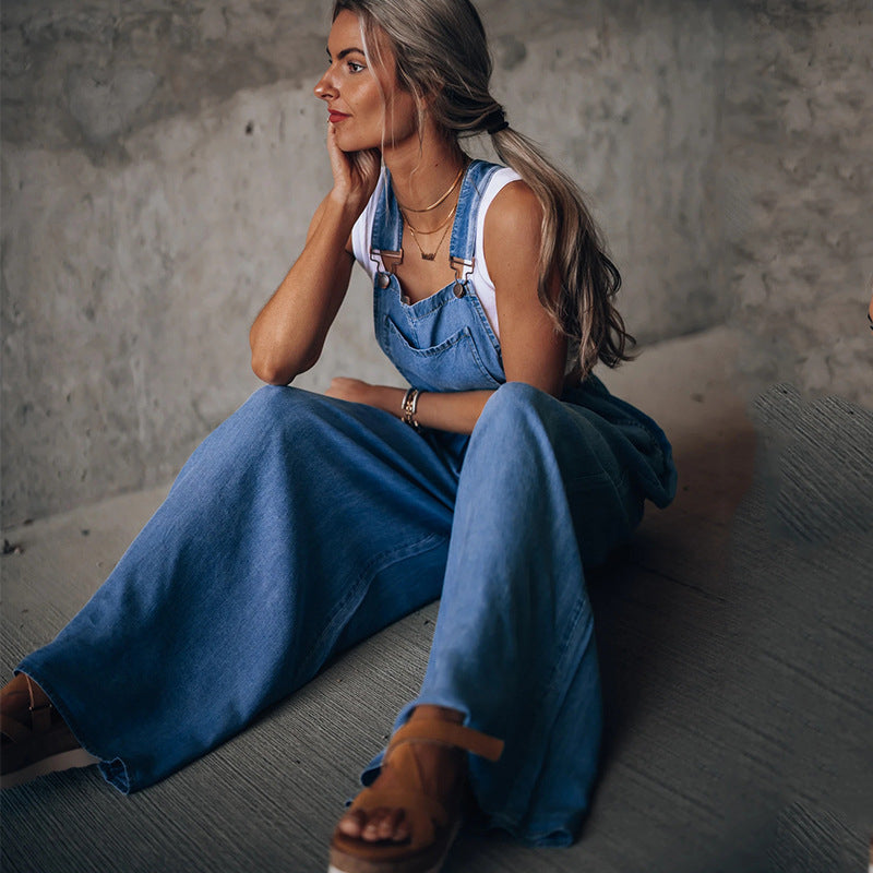 Denim Salopette met Wijde Pijpen