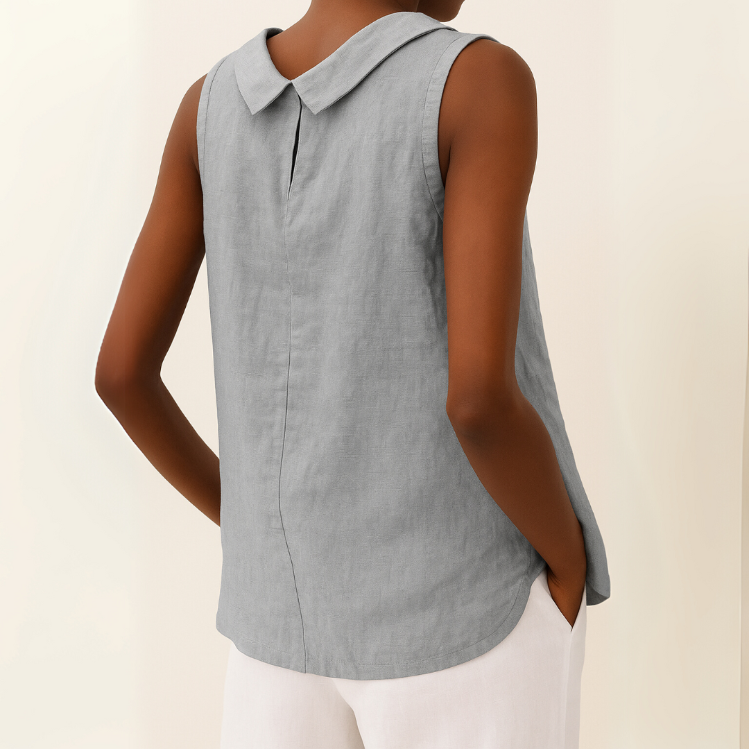 Linnen Look Top met Opstaande Kraag