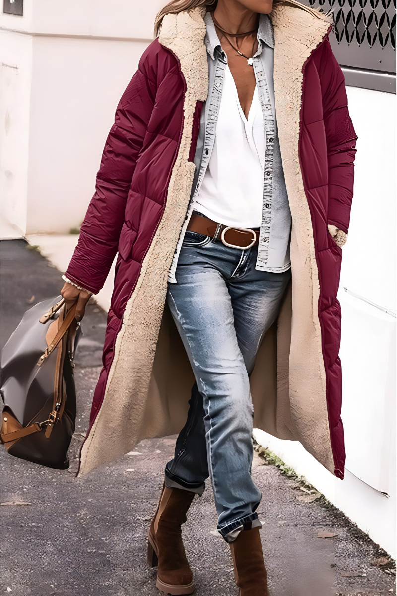 Denise | Elegante Lange Teddy Gevoerde Winterjas