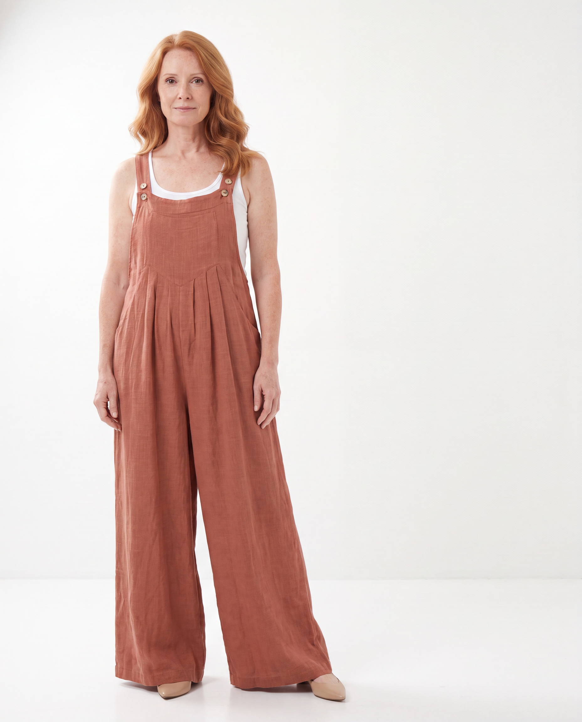 Linnen Jumpsuit met Wijde Pijpen en Bretels