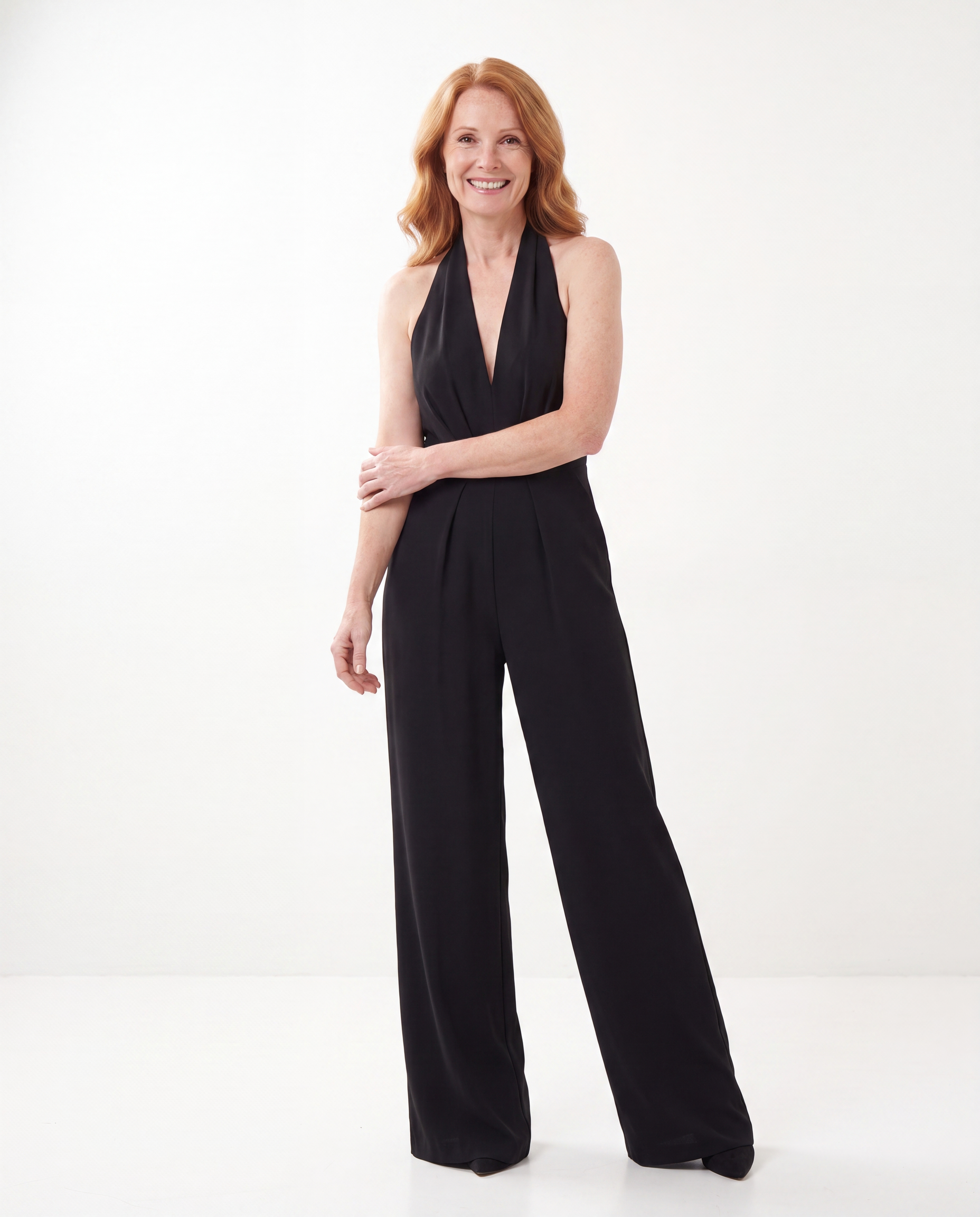 Halterjumpsuit met Diepe V-hals en Wijde Pijpen
