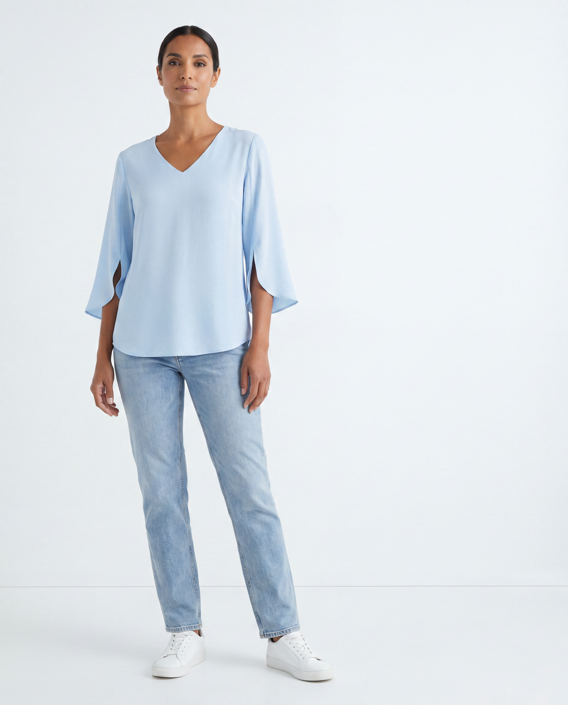 Blouse met V-hals en Split Mouwen