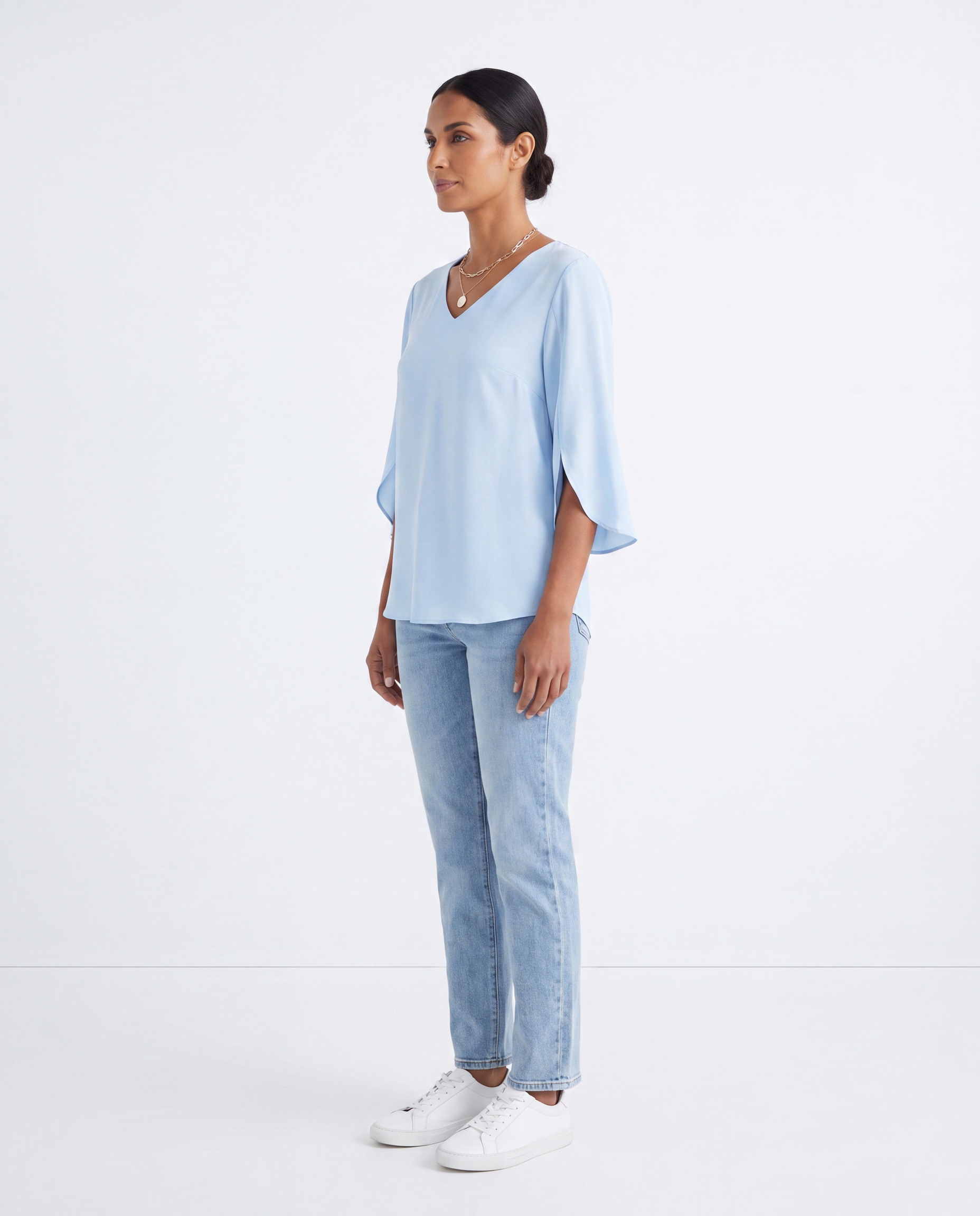 Blouse met V-hals en Split Mouwen