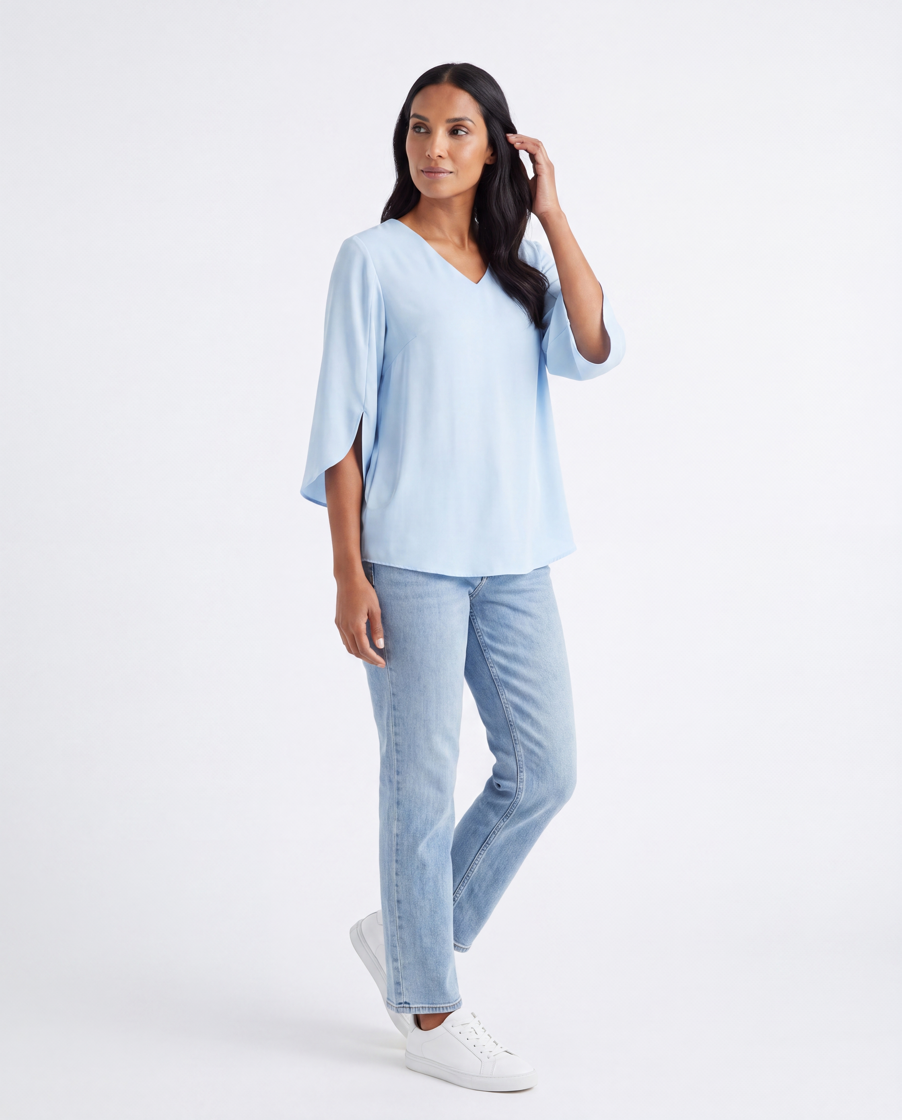 Blouse met V-hals en Split Mouwen