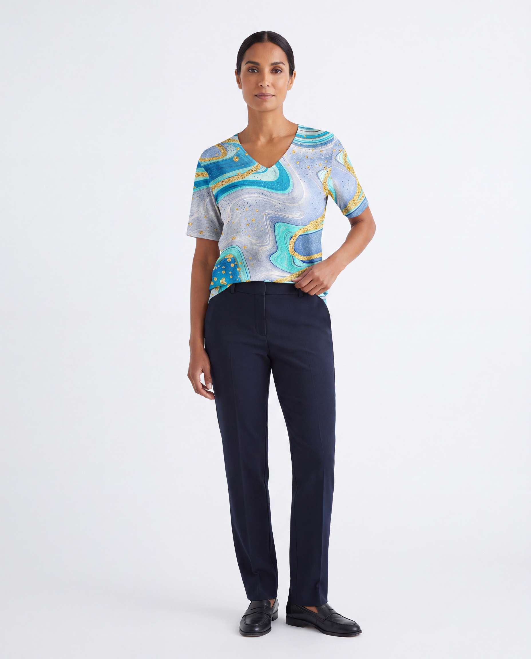 Marmerprint T-shirt met Folie Details