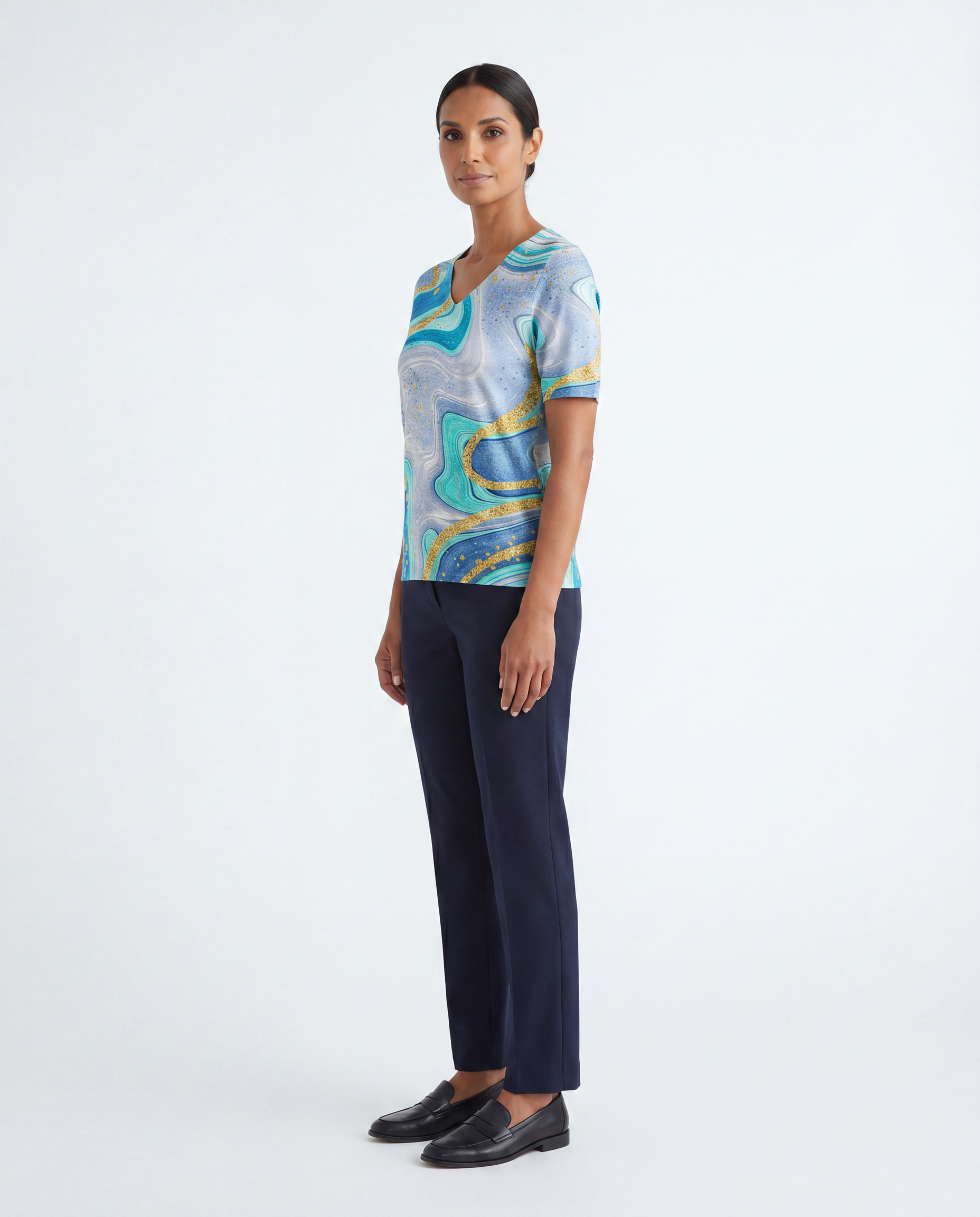 Marmerprint T-shirt met Folie Details