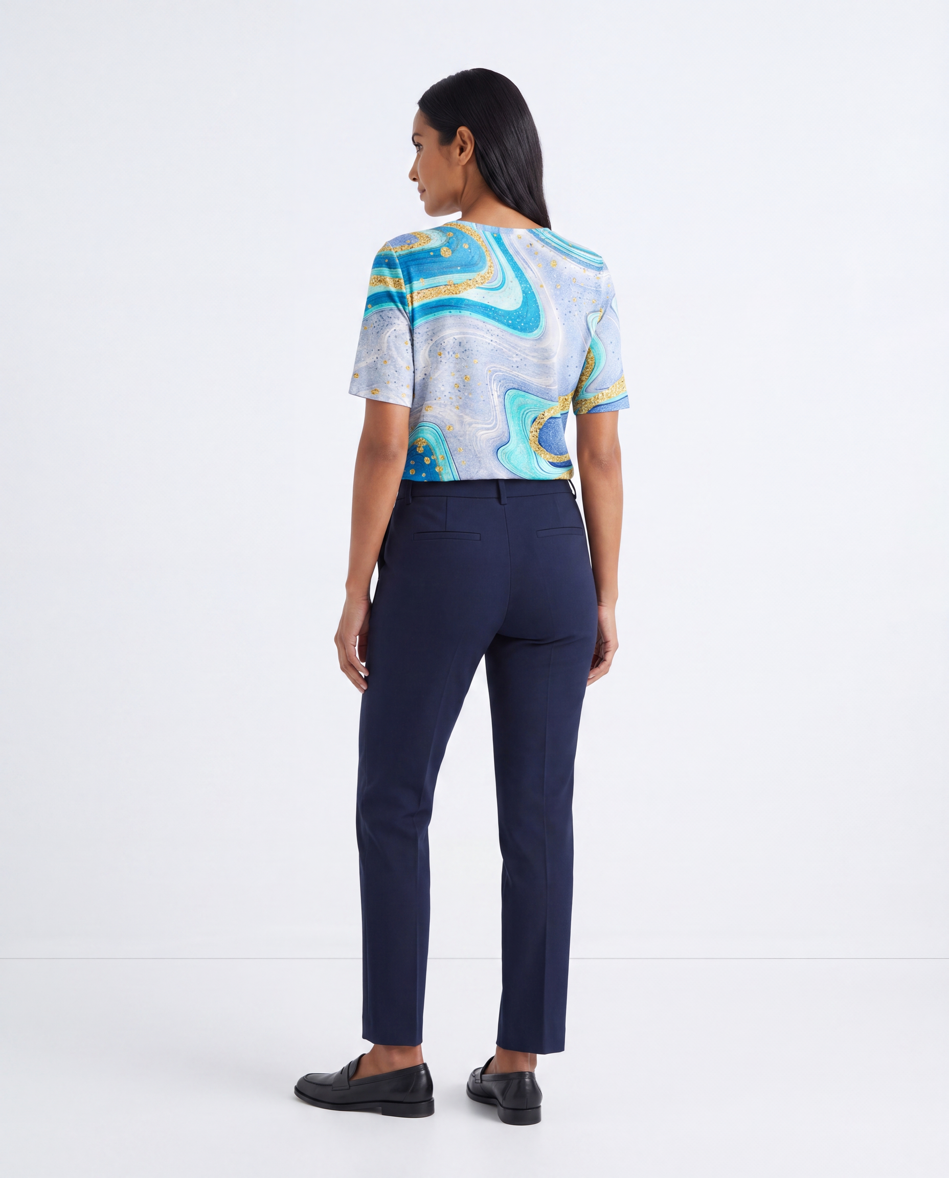 Marmerprint T-shirt met Folie Details