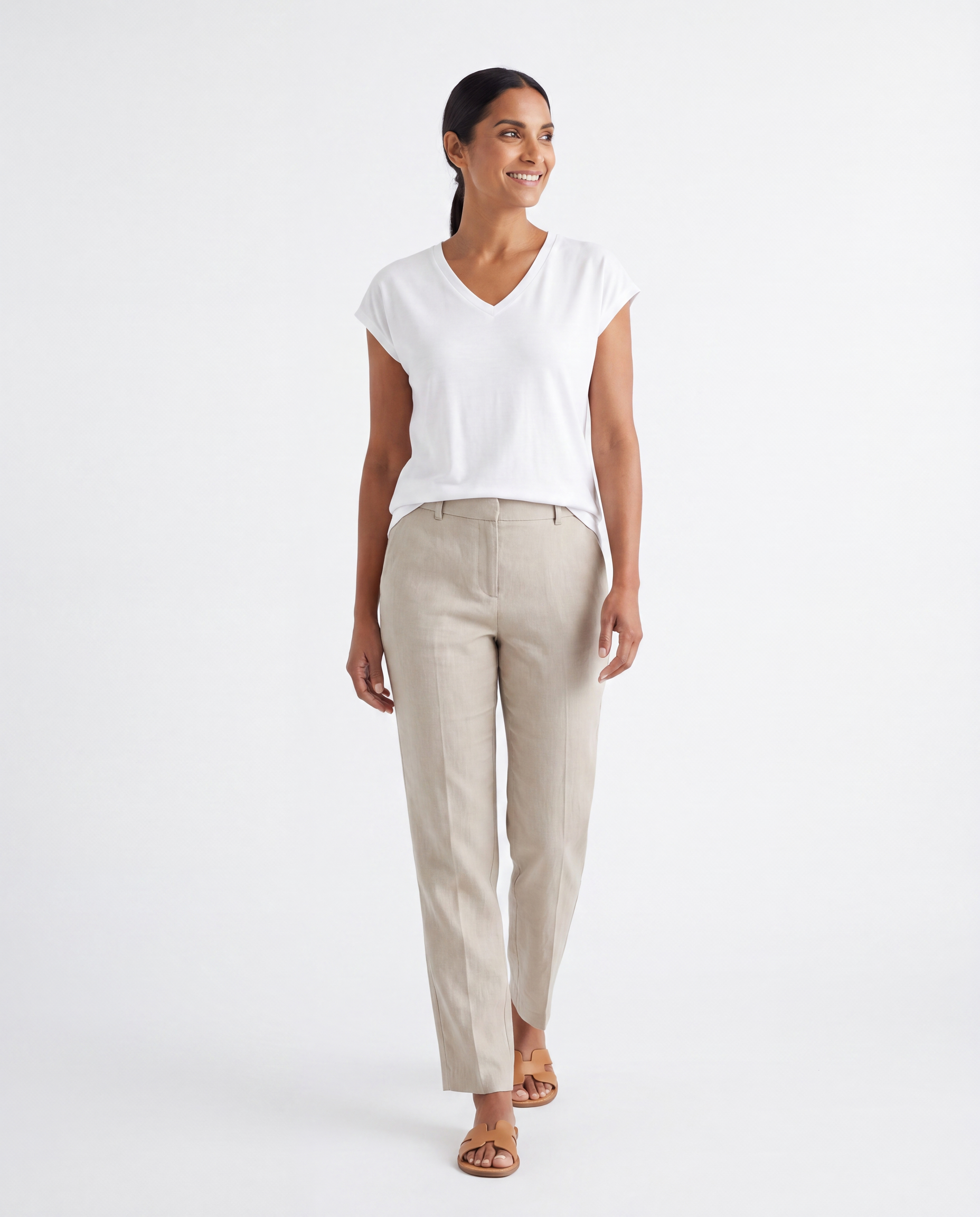 Katoenen T-shirt met V-hals en Cap Sleeves