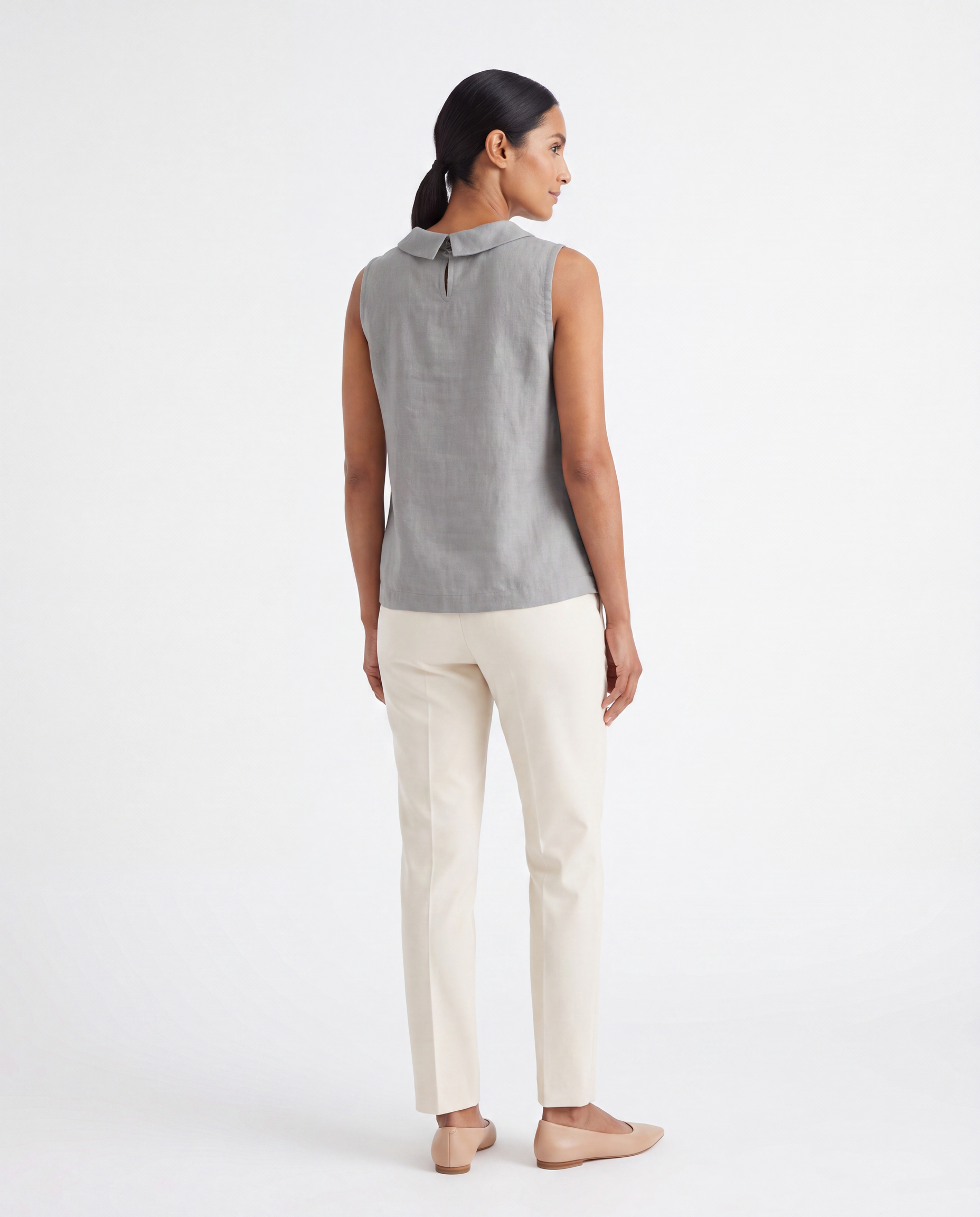 Linnen Look Top met Opstaande Kraag