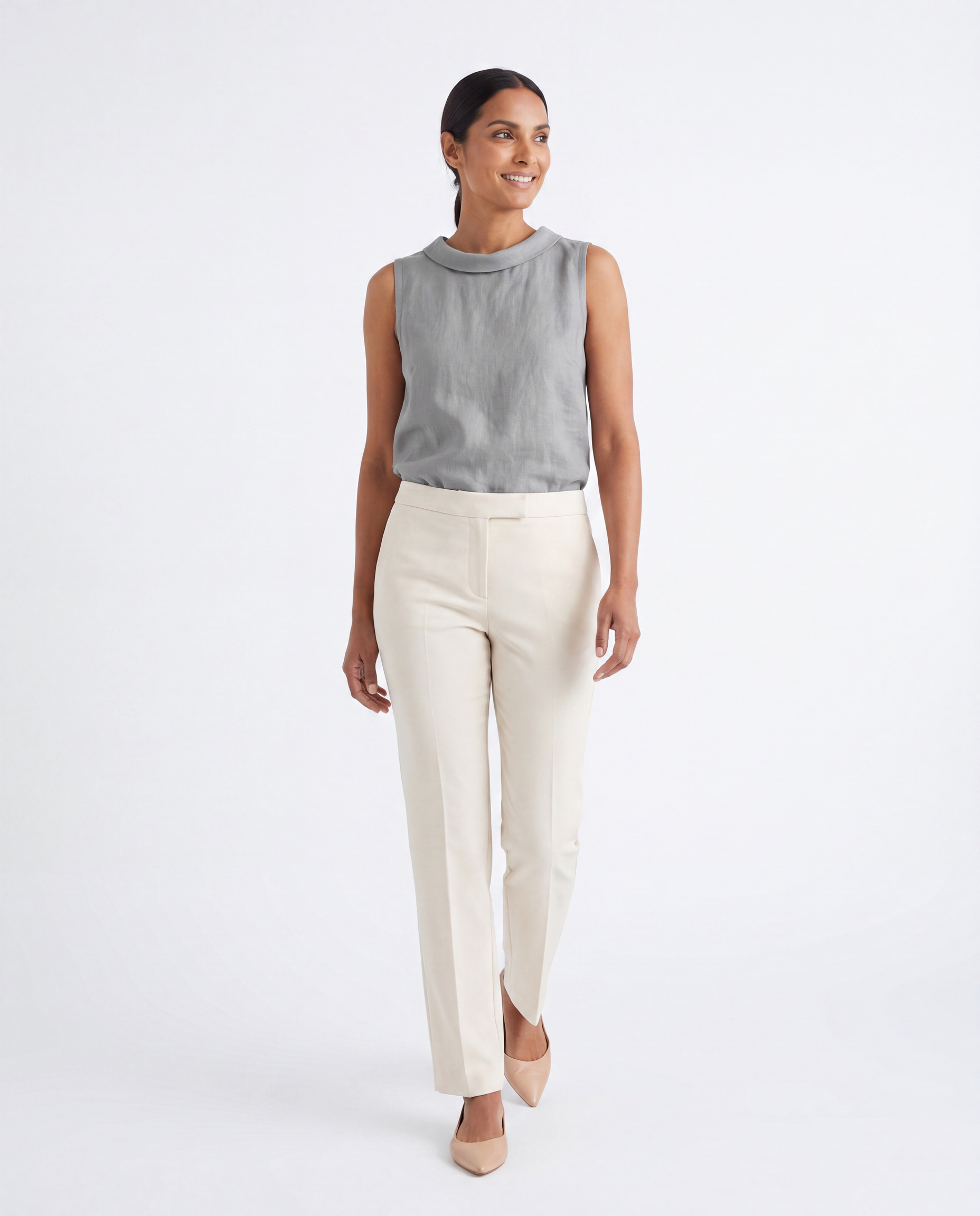 Linnen Look Top met Opstaande Kraag