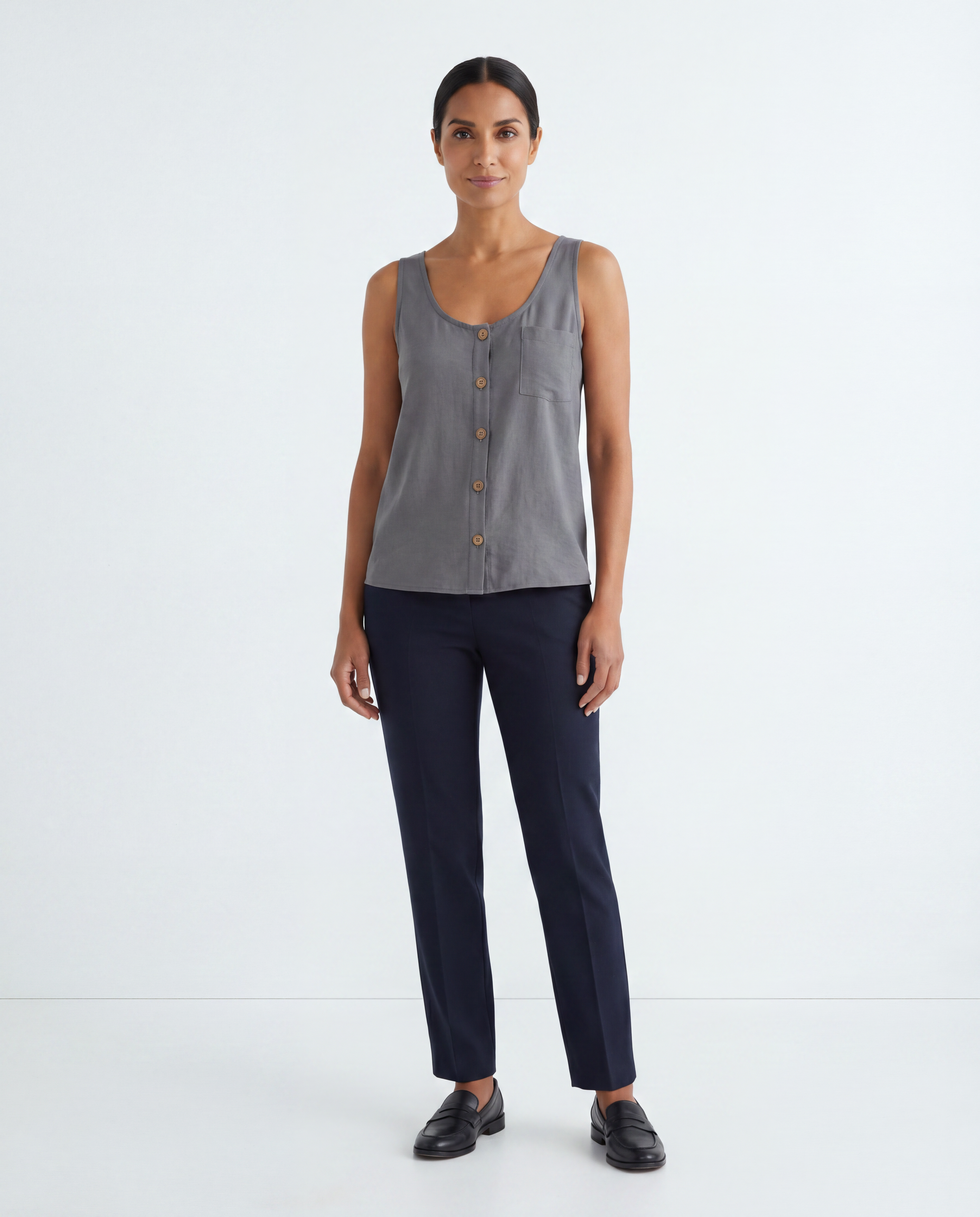 Katoenen Knoopblouse met Borstzakje