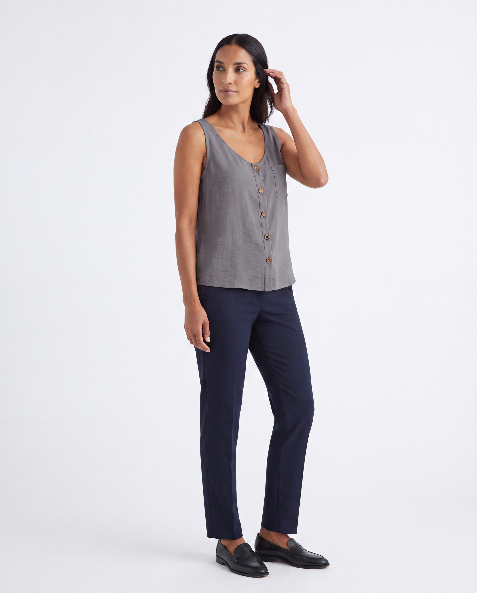 Katoenen Knoopblouse met Borstzakje