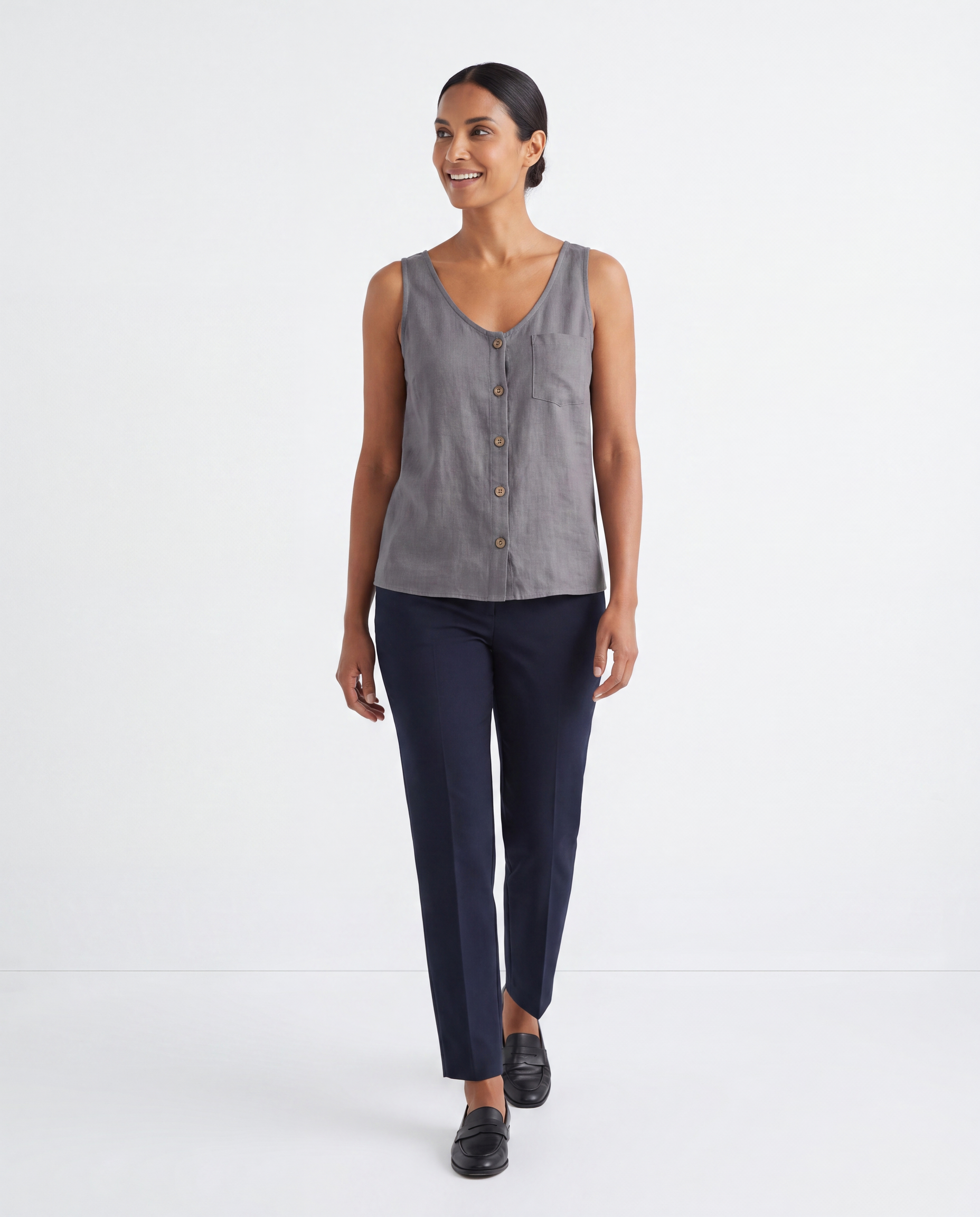 Katoenen Knoopblouse met Borstzakje
