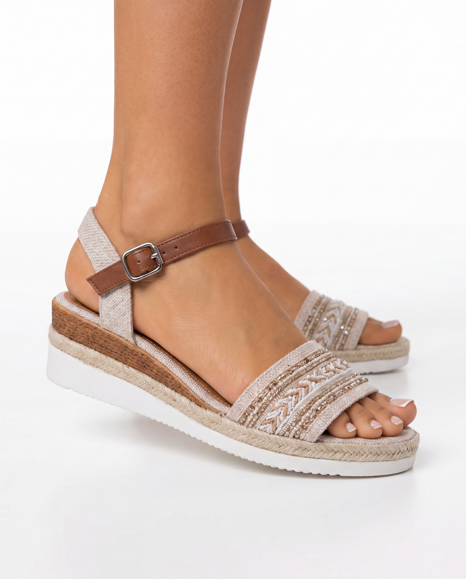 Boho Sleehak Sandalen met Pailletten Bies