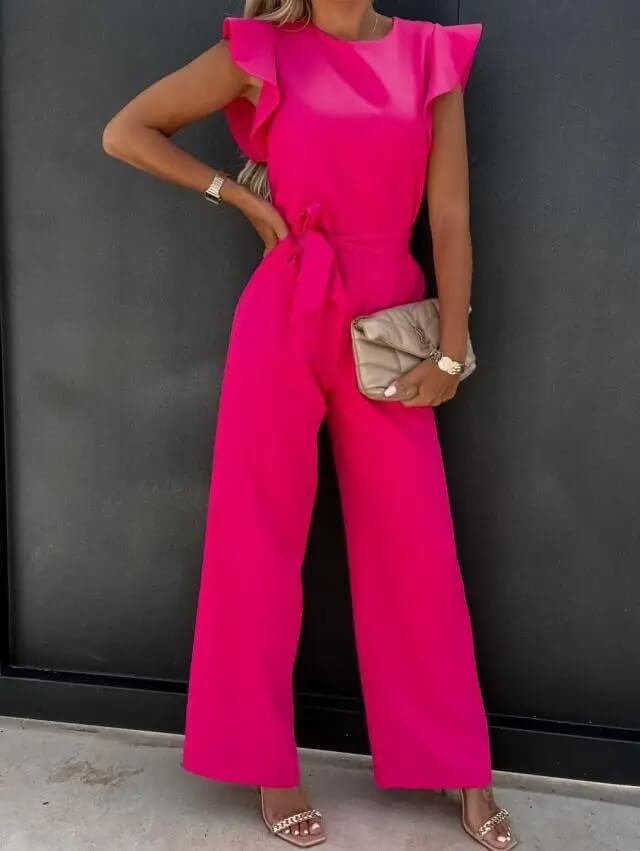Jumpsuit met Ruffle Mouwen en Ceintuur