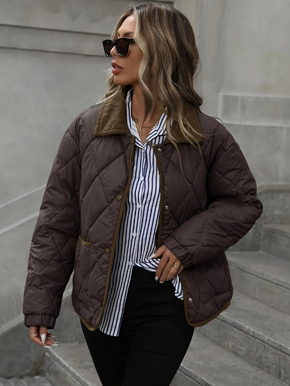Emma - Elegante Gewatteerde Corduroy Winterjas