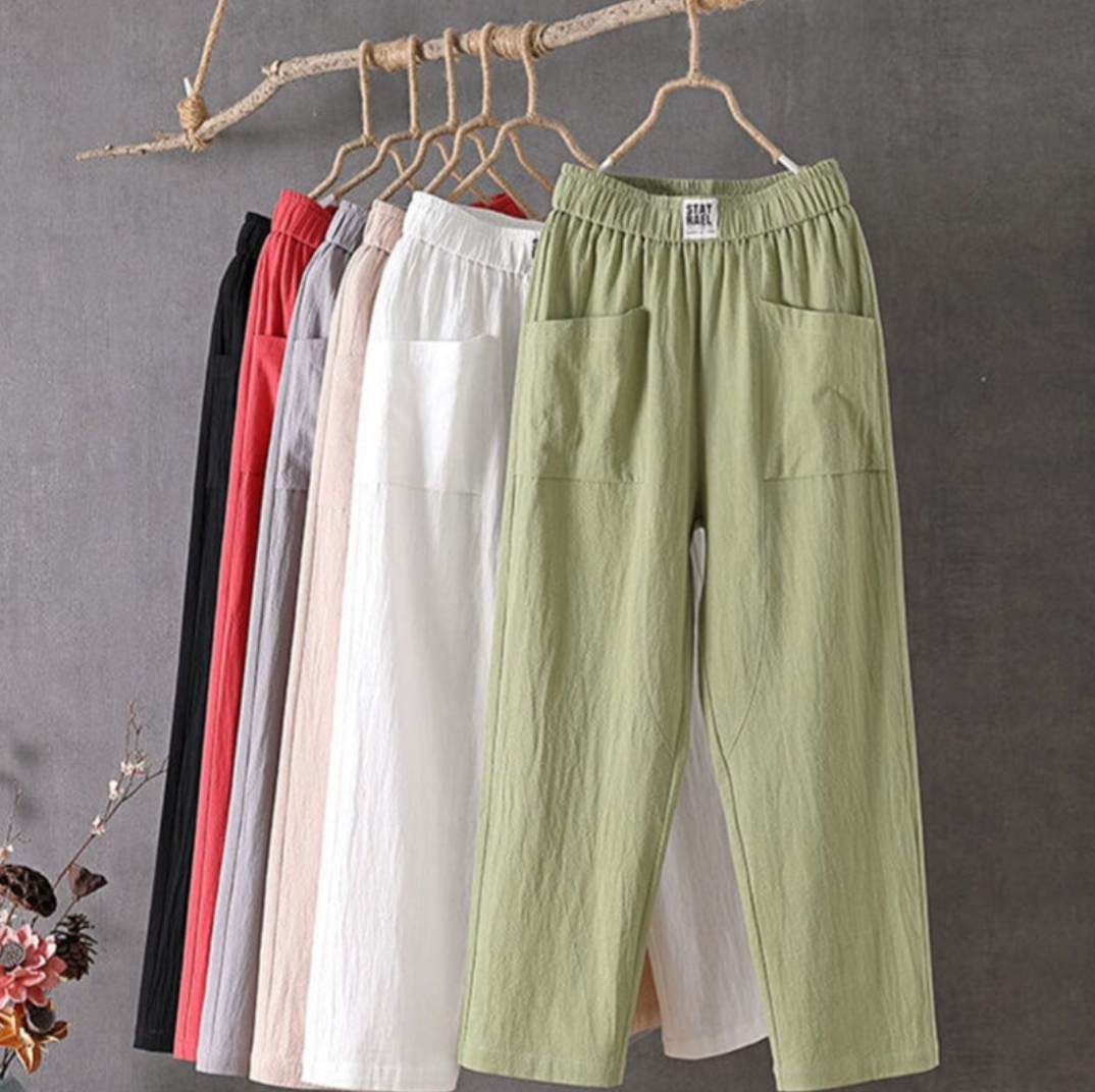 Linnen Broek met Elastische Taille en Zakken