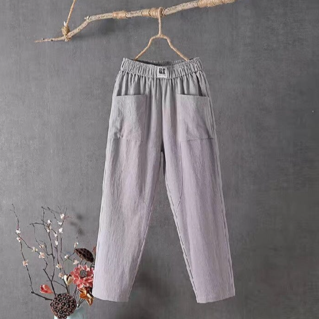 Linnen Broek met Elastische Taille en Zakken