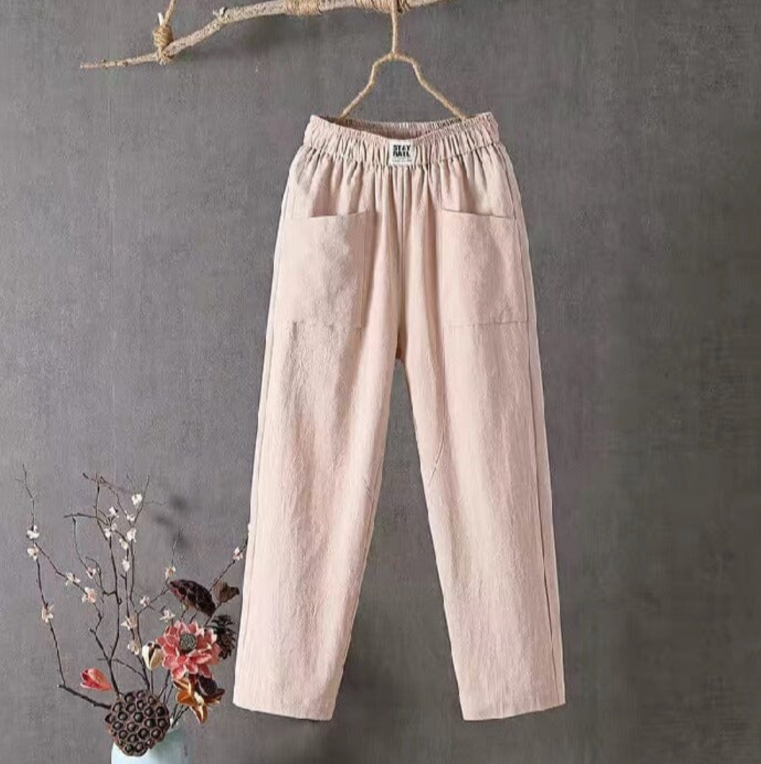 Linnen Broek met Elastische Taille en Zakken