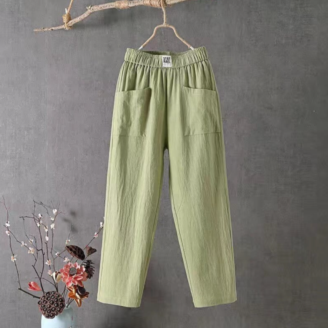 Linnen Broek met Elastische Taille en Zakken