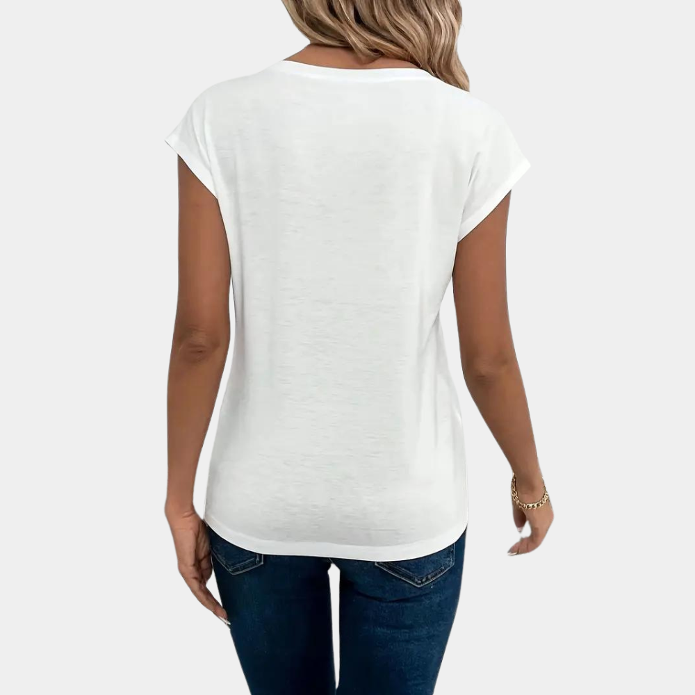 Katoenen T-shirt met V-hals en Cap Sleeves