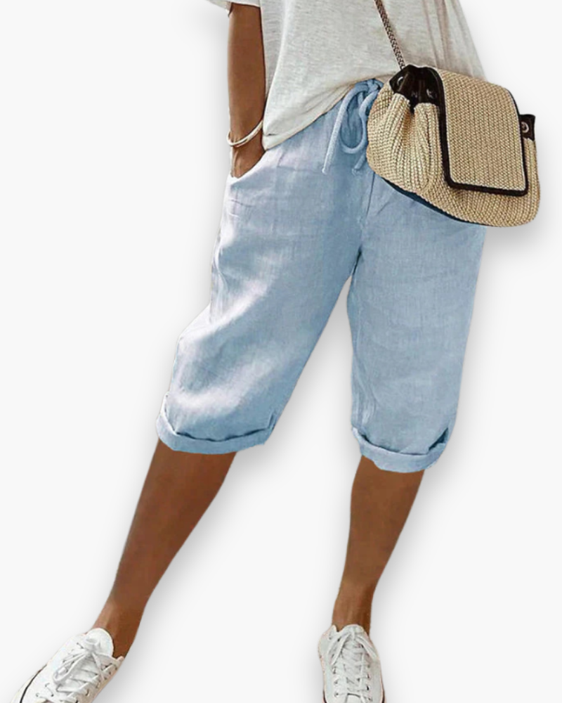 Linnen Capribroek met Elastische Taille