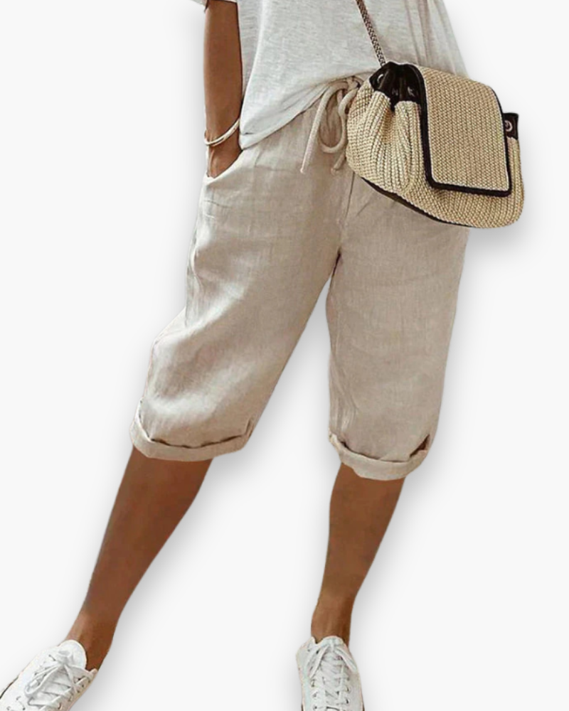 Linnen Capribroek met Elastische Taille