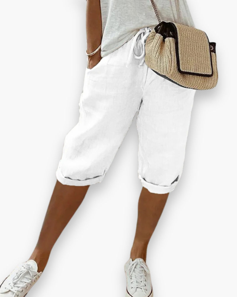 Linnen Capribroek met Elastische Taille