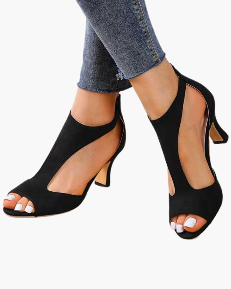 Suède Peeptoe Sandalen met Uitgesneden Details
