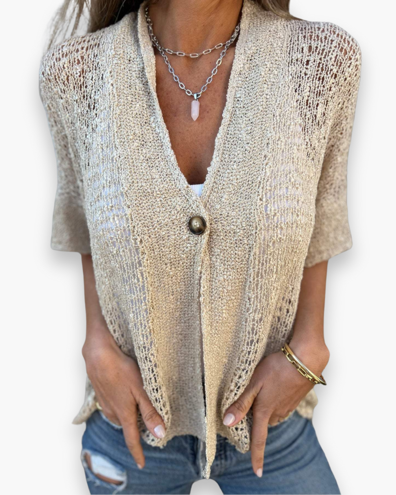 Open Gebreide Top met Knoopdetail