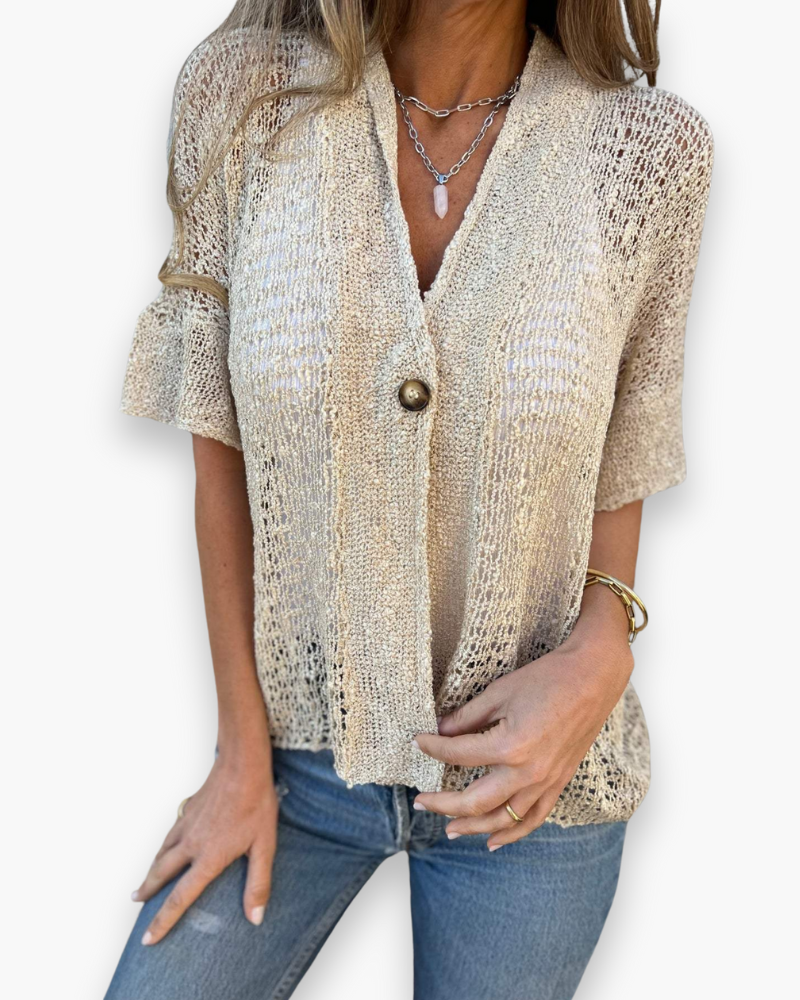 Open Gebreide Top met Knoopdetail