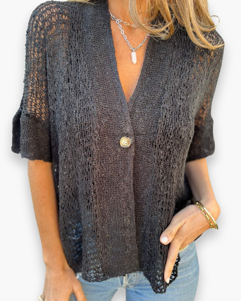 Open Gebreide Top met Knoopdetail