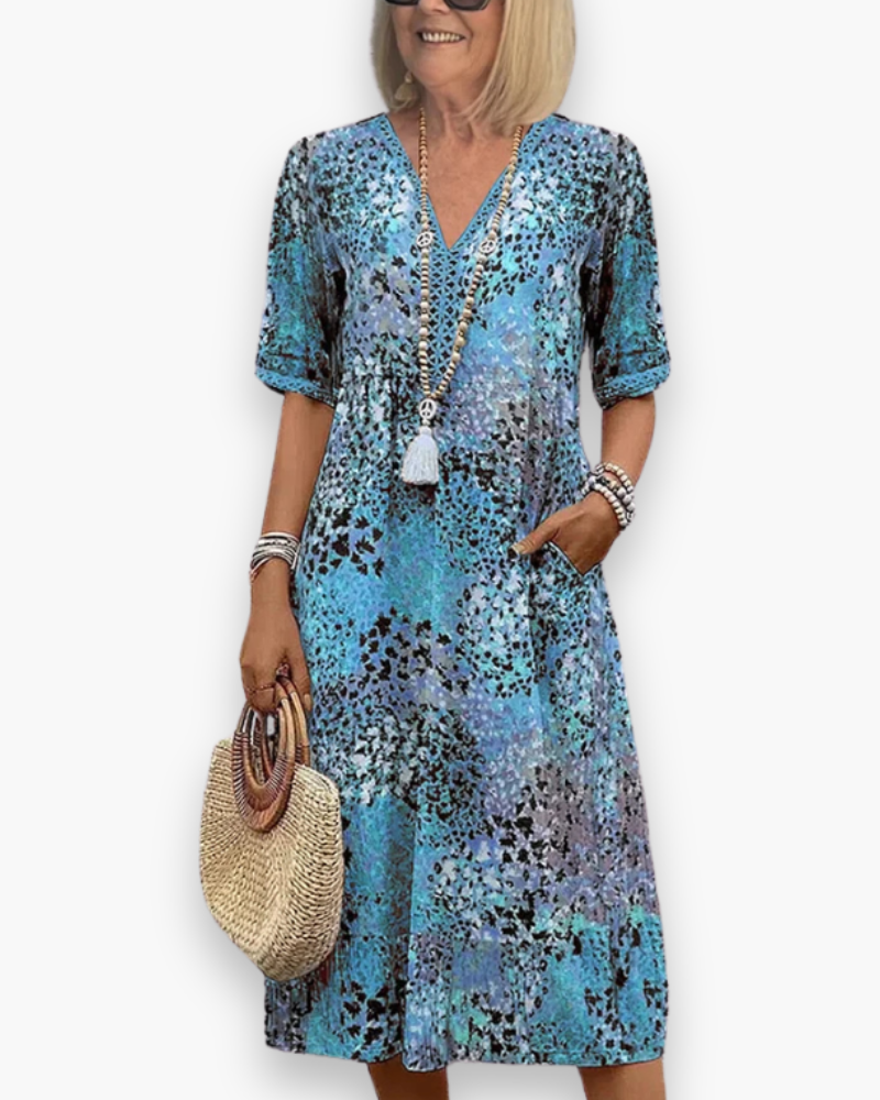 Bloemenprint Midi-jurk met Kanten V-hals
