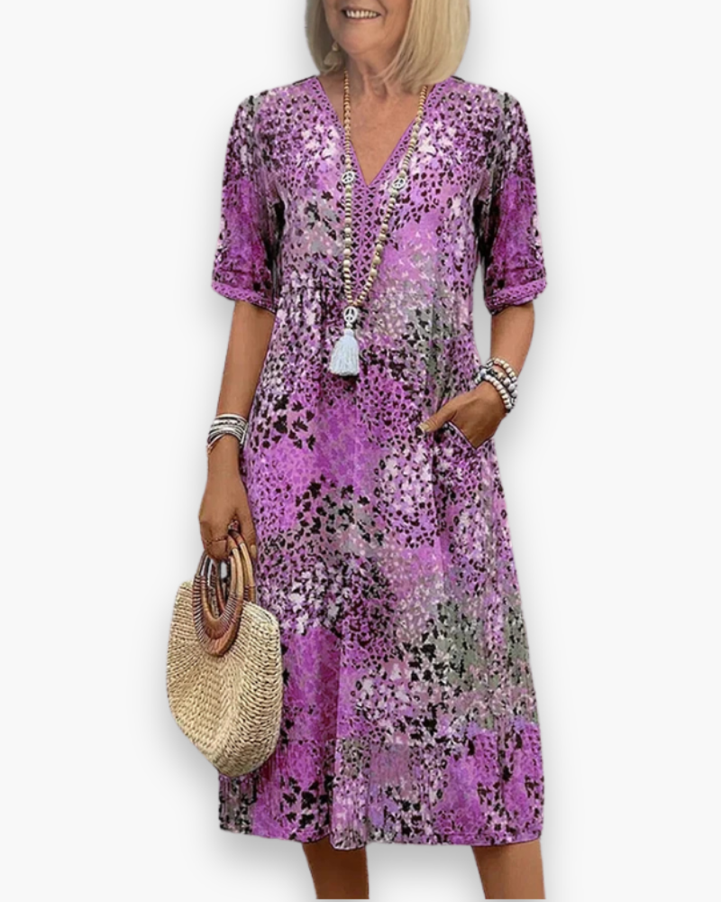 Bloemenprint Midi-jurk met Kanten V-hals