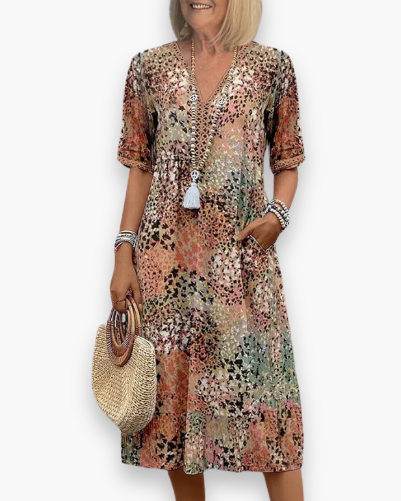 Bloemenprint Midi-jurk met Kanten V-hals