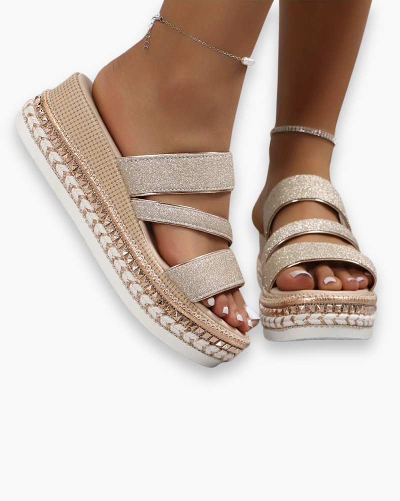 Glitter Sandalen met Gevlochten Plateauzool