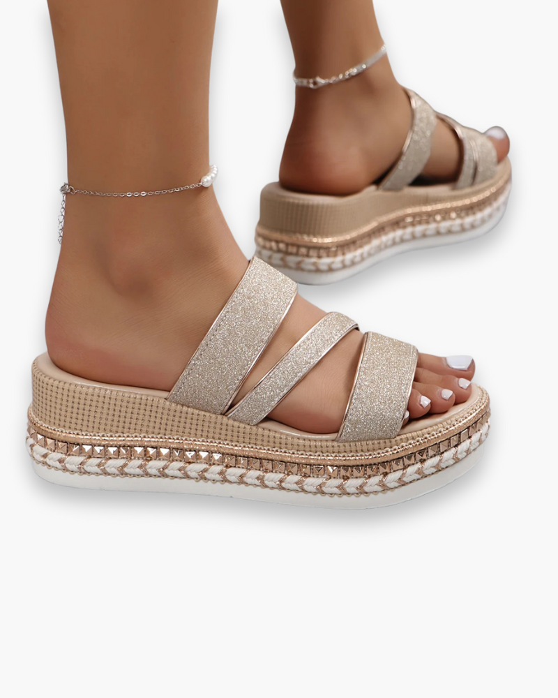Glitter Sandalen met Gevlochten Plateauzool