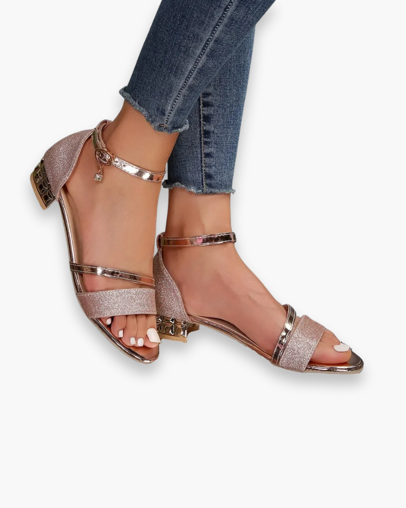 Glitter Sandalen met Blokhak en Enkelbandje