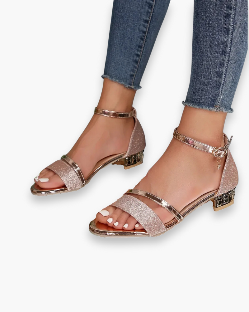 Glitter Sandalen met Blokhak en Enkelbandje