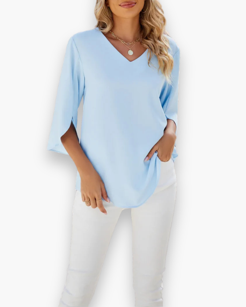 Blouse met V-hals en Split Mouwen