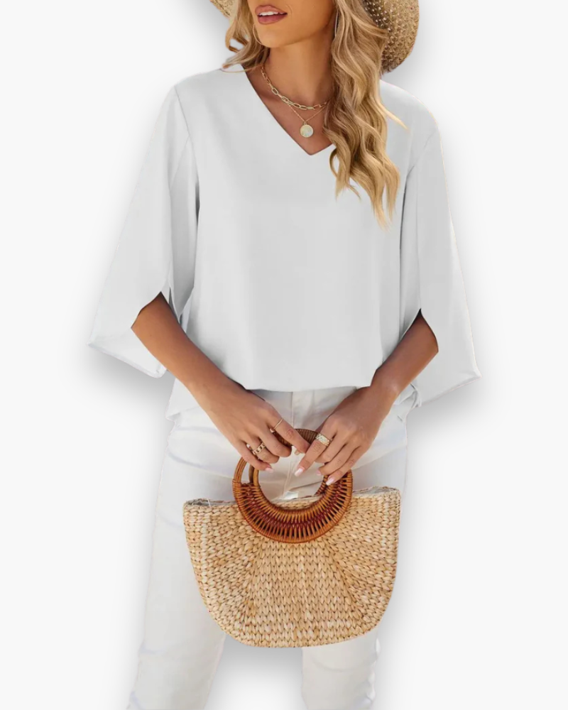 Blouse met V-hals en Split Mouwen