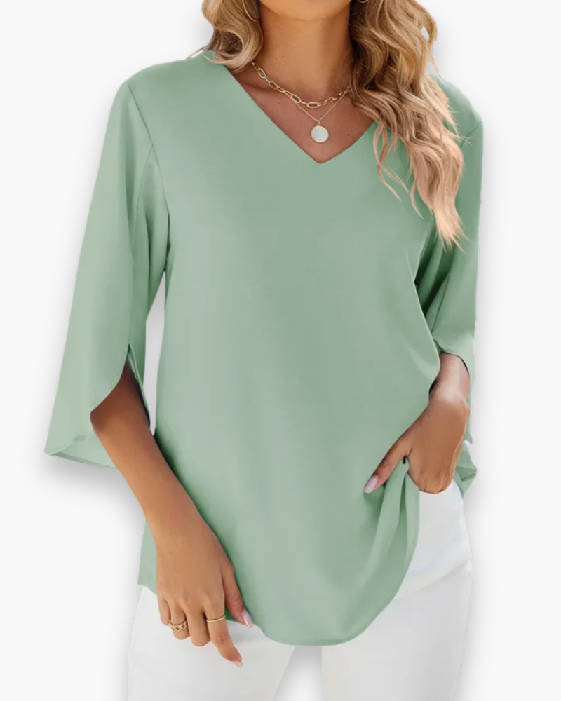 Blouse met V-hals en Split Mouwen